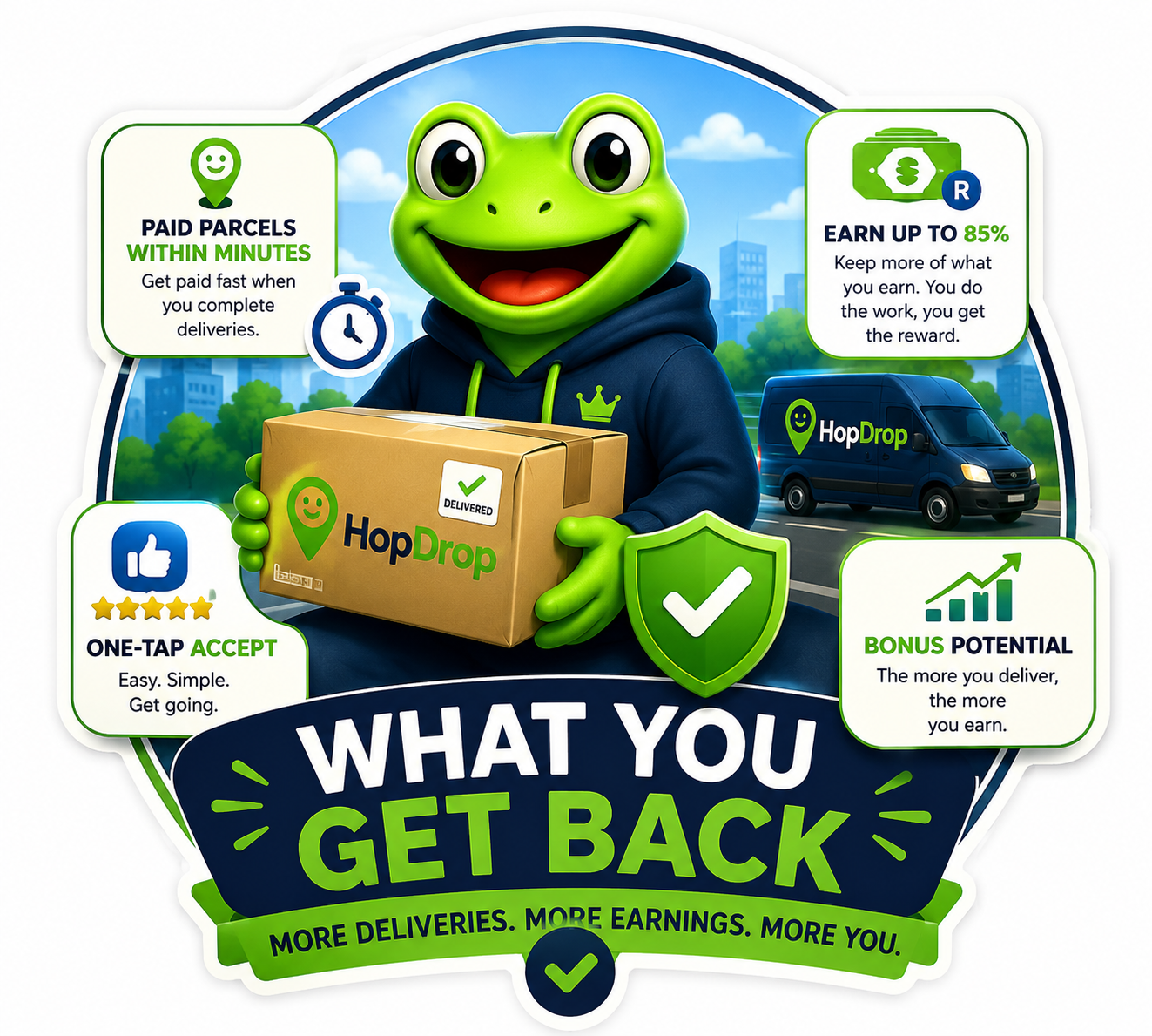 HopDrop — What you get back. More deliveries. More earnings.